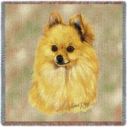 Pomeranian - Robert May - Lap Square Cotton Woven Blanket Throw -  (54x54)