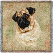 Pug - Robert May - Lap Square Cotton Woven Blanket Throw -  (54x54)