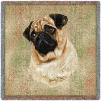 Pug - Robert May - Lap Square Cotton Woven Blanket Throw -  (54x54)