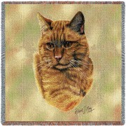 Red Tabby Cat - Robert May - Lap Square Cotton Woven Blanket Throw -  (54x54)