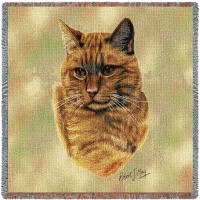 Red Tabby Cat - Robert May - Lap Square Cotton Woven Blanket Throw -  (54x54)