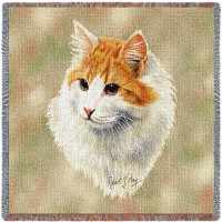 Red and White Short Hair Cat - Robert May - Lap Square Cotton Woven Blanket Throw -  (54x54)
