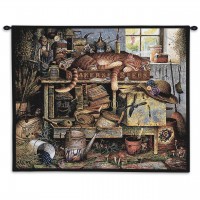 Remington The Horticulturist by Charles Wysocki - Woven Tapestry Wall Art Hanging - Sleeping Cat among Garden Tools ' Fun Cat Lover's Gift - Cotton - Size 34x26