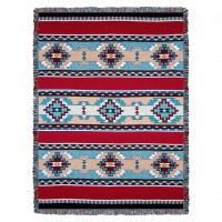 Rimrock - Red - Southwest Native American Inspired Tribal Camp - Cotton Woven Blanket Throw -  (72x54)