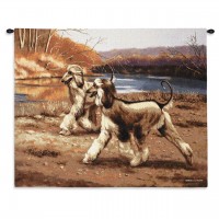 River Walk by Bob Christie - Woven Tapestry Wall Art Hanging - Afghan Hounds Stilling through Autumn Landscape - 100% Cotton Size 34x26
