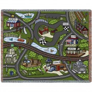 Road Play Mat - Pink - Cotton Woven Blanket Throw -  (72x54)