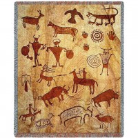 Rock Art of the Ancientse - Southwest Cave Rock Art - Southwest Cave Rock Art - Cotton Woven Blanket Throw -  (72x54)