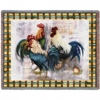Rooster Trio - Alma Lee - Cotton Woven Blanket Throw -  (72x54)