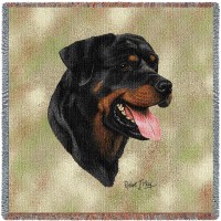 Rottweiler - Robert May - Lap Square Cotton Woven Blanket Throw -  (54x54)