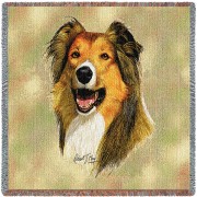 Rough Collie - Robert May - Lap Square Cotton Woven Blanket Throw -  (54x54)