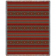 Saddleblanket - Red - Southwest Native American Inspired Tribal Camp - Cotton Woven Blanket Throw -  (72x54)