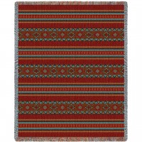 Saddleblanket - Red - Southwest Native American Inspired Tribal Camp - Cotton Woven Blanket Throw -  (72x54)