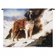 Saint Bernard by Robert May - Woven Tapestry Wall Art Hanging - Dog on Snowy Mountainside Oil Painting - 100% Cotton Size 34x26
