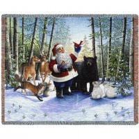 Santa in the Forest - Lynn Bywaters - Cotton Woven Blanket Throw -  (72x54)