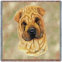 Shar-Pei - Robert May - Lap Square Cotton Woven Blanket Throw -  (54x54)