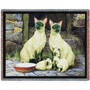 Siamese Family Cat - Robert May - Cotton Woven Blanket Throw -  (72x54)