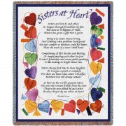 Sisters At Heart Poem - Elizabeth Lucas Designs - Cotton Woven Blanket Throw -  (72x54)