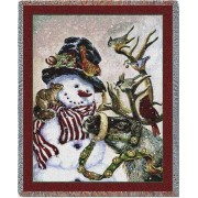 Snowman and Prancer - Donna Race - Cotton Woven Blanket Throw -  (72x54)