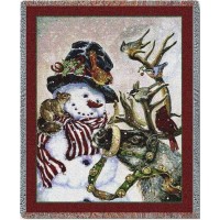 Snowman and Prancer - Donna Race - Cotton Woven Blanket Throw -  (72x54)
