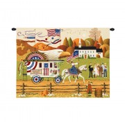 So Proudly We Hail by Charle Wysocki - Woven Tapestry Wall Art Hanging - Whimsical Countryside Patriotic American Parade - 100% Cotton Size 34x26