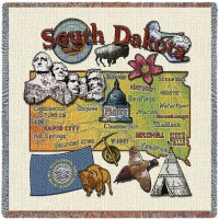 South Dakota - Lap Square Blanket Throw Woven from Cotton -  (54x54)