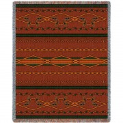 Russet and Green - Southwest Native American Inspired Tribal Camp - Cotton Woven Blanket Throw -  (72x54)