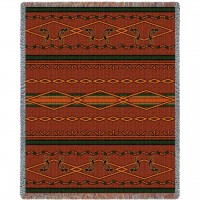 Russet and Green - Southwest Native American Inspired Tribal Camp - Cotton Woven Blanket Throw -  (72x54)