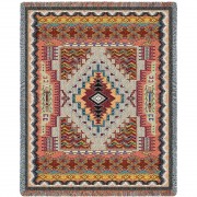 Salmon - Southwest Native American Inspired Tribal Camp - Cotton Woven Blanket Throw -  (72x54)