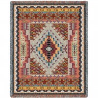 Salmon - Southwest Native American Inspired Tribal Camp - Cotton Woven Blanket Throw -  (72x54)