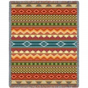 Stripe - Southwest Native American Inspired Tribal Camp - Cotton Woven Blanket Throw -  (72x54)