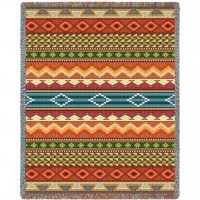 Stripe - Southwest Native American Inspired Tribal Camp - Cotton Woven Blanket Throw -  (72x54)