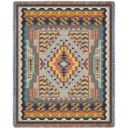 Turquoise - Southwest Native American Inspired Tribal Camp - Cotton Woven Blanket Throw -  (72x54)