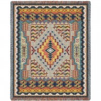 Turquoise - Southwest Native American Inspired Tribal Camp - Cotton Woven Blanket Throw -  (72x54)
