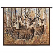 Sudden Encounter - Woven Tapestry Wall Art Hanging - Camouflaged Deer in Forest Hunting Cabin Lodge Decor - Cotton - Size 34x26