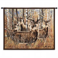 Sudden Encounter - Woven Tapestry Wall Art Hanging - Camouflaged Deer in Forest Hunting Cabin Lodge Decor - Cotton - Size 34x26