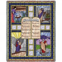 Ten Commandments - Stained Glass - Exodus 20:2-17 - Deuteronomy 5:6+ó-Ç-ô21 - Cotton Woven Blanket Throw -  (72x54)