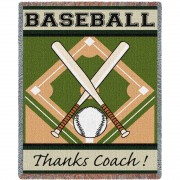 Sports - Baseball - Thanks Coach - Cotton Woven Blanket Throw -  (72x54)