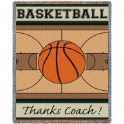 Sports - Basketball - Thanks Coach - Cotton Woven Blanket Throw -  (72x54)