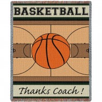 Sports - Basketball - Thanks Coach - Cotton Woven Blanket Throw -  (72x54)