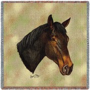 Thoroughbred Dark Brown Horse - Robert May - Lap Square Cotton Woven Blanket Throw -  (54x54)