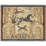Tlalocs Tribe - Southwest Cave Rock Art - Cecilia Henle - Cotton Woven Blanket Throw -  (72x54)