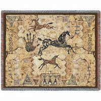 Tlalocs Tribe - Southwest Cave Rock Art - Cecilia Henle - Cotton Woven Blanket Throw -  (72x54)