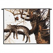 Too Pooped to Participate by Charles Wysocki - Woven Tapestry Wall Art Hanging - Cat Asleep on Tree Branch - Fun Cat Lover's Gift - 100% Cotton Size 34x26