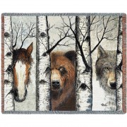 Trio - Horse Bear Wolf - John Saunders - Cotton Woven Blanket Throw -  (72x54)