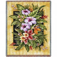 Tropical Flowers - Helen Vladykina - Cotton Woven Blanket Throw -  (72x54)