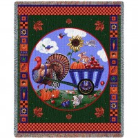 Turkey Thanksgiving - Coco Dowley - Cotton Woven Blanket Throw -  (72x54)