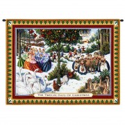 Twelve Days of Christmas - Woven Tapestry Wall Art Hanging - Festive Christmas Carol Artwork - Cotton - Size 34x26