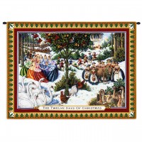 Twelve Days of Christmas - Woven Tapestry Wall Art Hanging - Festive Christmas Carol Artwork - Cotton - Size 34x26