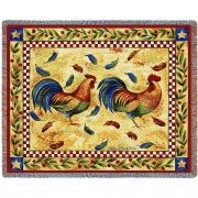 Two French Roosters - Helen Vladykina - Cotton Woven Blanket Throw -  (72x54)