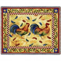 Two French Roosters - Helen Vladykina - Cotton Woven Blanket Throw -  (72x54)